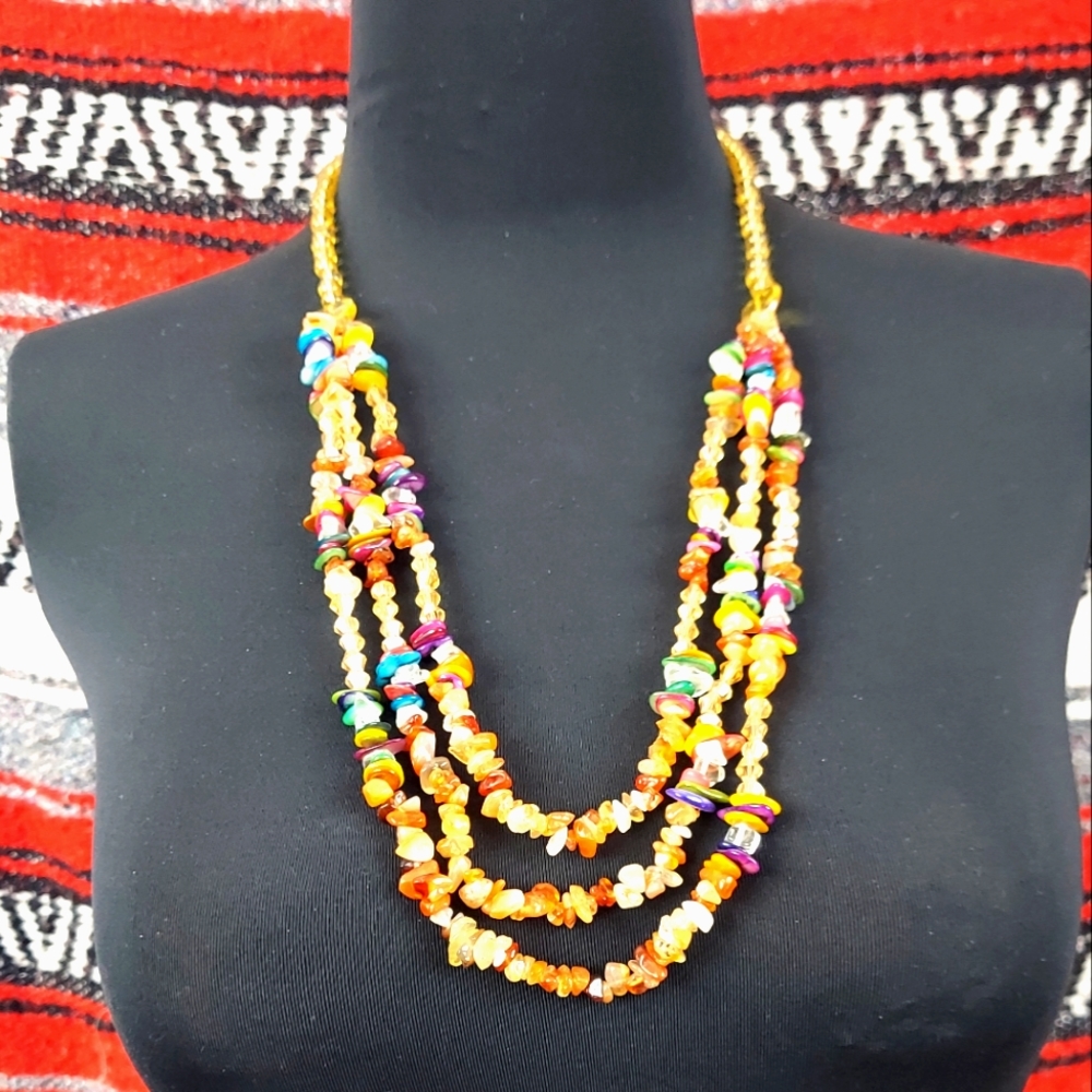 Multi-Stone Multi-Color Three Strand Statement Ne… - image 1